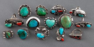 Navajo Turquoise, Coral, Etc. Silver Rings, 14