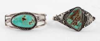 Signed Navajo Sterling Turquoise Bracelets, 2