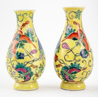 Chinese Famille Jaune Porcelain Vases, Pair