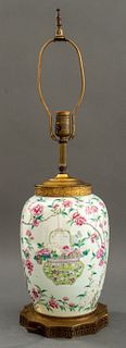 Chinese Famille Rose Porcelain Plum Vase Lamp