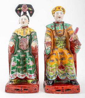 Chinese Ceramic Emperor & Empress Sculptures, 2