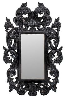 Baroque Revival Black Lacquered Beveled Mirror