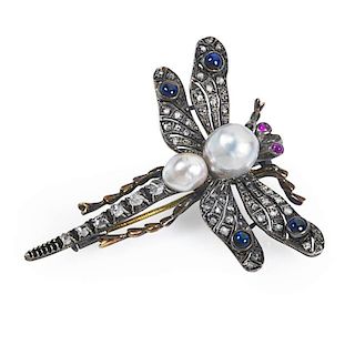 VICTORIAN JEWELED DRAGONFLY BROOCH