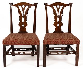 PAIR OF ENGLISH GEORGE III CARVED MAHOGANY SIDE CHAIRS