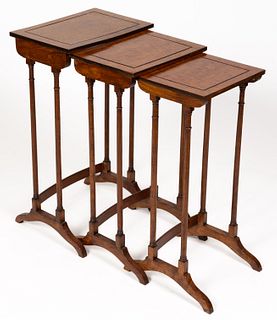 SET OF THREE ENGLISH REGENCY SATINWOOD AND ROSEWOOD NESTING TABLES