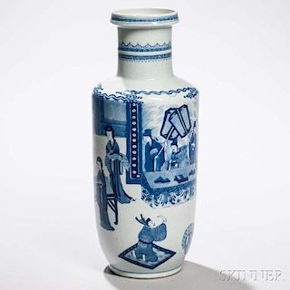 Blue and White Rouleau Vase 青花人物棒槌瓶