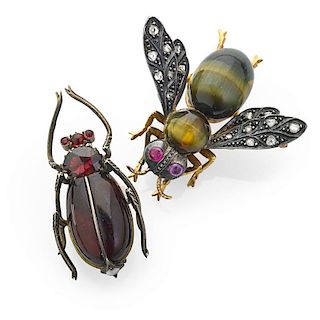 TWO BELLE EPOQUE JEWELED INSECT BROOCHES
