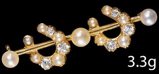 ANTIQUE PEARL AND DIAMOND DOUBLE HORSE SHOE BROOCH