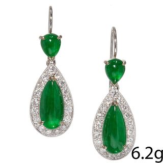 VERY FINE PAIR OF CERTIFICATED NATURAL JADE AND DIAMOND EARRINGS
