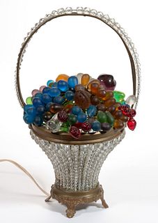 CZECHOSLOVAKIAN BEADED GLASS FRUIT BASKET LAMP