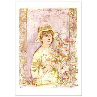 Flora Limited Edition Lithograph by Edna Hibel (1917-2014), Numbered and Hand Signed with Certificate of Authenticity.