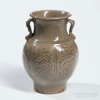 Yaozhou-style Celadon Vase 耀州刻花雙耳尊