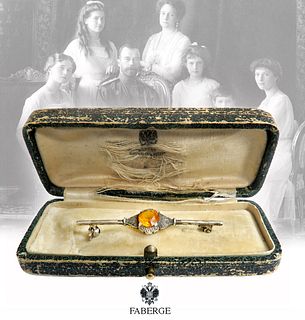19th C. Russian Faberge Citrine Brooch In Original Box  