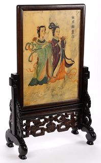 CHINESE PAINTING-ON-MARBLE TABLE SCREEN