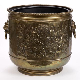 ENGLISH REPOUSSE-DECORATED BRASS HEARTH ASH BUCKET