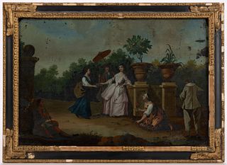 ENGLISH OR CONTINENTAL SCHOOL (18TH CENTURY) REVERSE-PAINTED GENRE SCENE