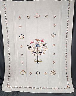Vintage Linen with Crewel with Birds