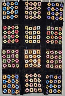 Antique 1881 Silk and Velvet Hexagon Quilt Top