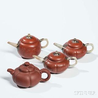 Four Yixing Teapots 宜興茶壺四把