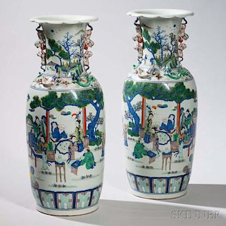 Pair of Large Doucai Enameled Jars鬥彩人物花瓶一對