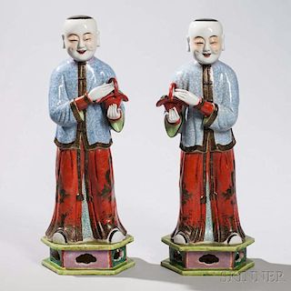 Pair of Enameled Porcelain Figures of Men 粉彩人物造像一對