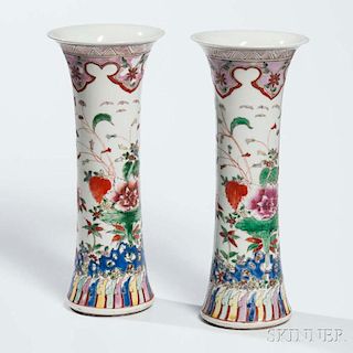 Pair of Enameled Vases粉彩花卉花觚一對