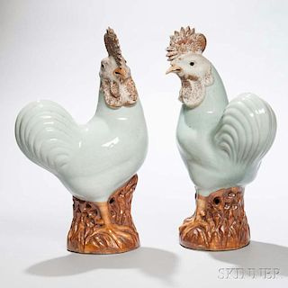 Pair of Export Ceramic Roosters 外銷瓷胎公雞一對