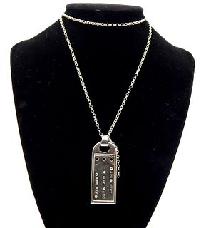 Heavy .925 Sterling Silver Chain Necklace with Calendar Board Pendant and 14k Pin