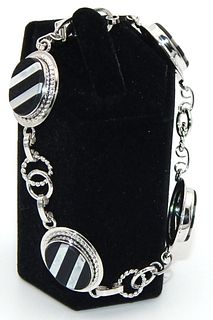 .925 Sterling Silver, Mother of Pearl and Black Onyx Bracelet 