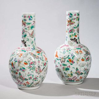 Pair of Famille Rose Vases 粉彩長徑瓶一對