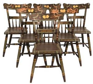 Set of Six Sheraton Plank Seat Chairs