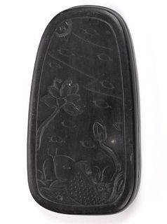 JAPANESE CARVED INKSTONE AND COVER