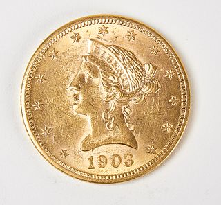 1903-O Ten Dollar Gold Liberty Coin, MS, Raw