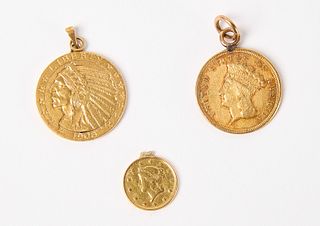Three U.S Gold Coins as Pendants