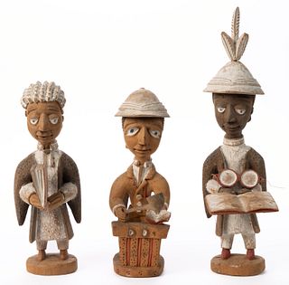 THOMAS ONA ODULATE (NIGERIA, C. 1900-1952) YORUBA, AFRICAN CARVED FIGURES, LOT OF THREE