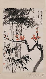 Hanging Scroll Depicting Plum Blossom, Bamboo and Pine 歲寒三友 立軸