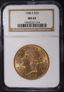 1906-S $20 GOLD LIBERTY NGC MS-62