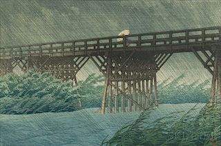 Kawase Hasui (1883-1957), Rain at Imai Bridge  川瀬 巴水