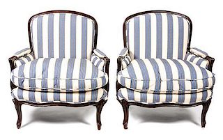 A Pair of Fauteuil, Height 35 x width 32 inches.
