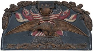 A Patriotic Nautical Carved and Painted Merchant Ship Plaque