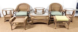 A Set of Wicker Patio Furniture, Height of couch 36 x 75 x 37 inches.