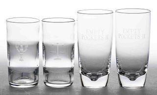 ASSORTED ENGRAVED CRYSTAL GLASS TUMBLERS, LOT OF FOUR