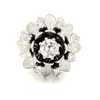 18k Retro Flower Motif Diamond Ring