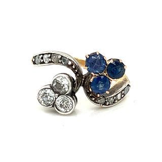 18k Diamond Sapphire Art Nouveau Ring