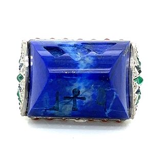 Platinum Lapis Emerald Sapphire Coral Diamond Ring