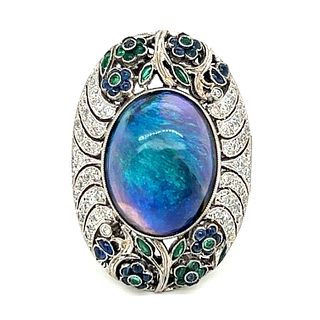 Platinum Opal Sapphire Emerald Diamond Ring