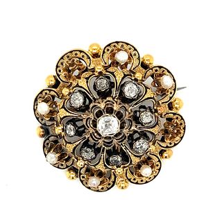 Victorian Gold Diamond Pearl Brooch