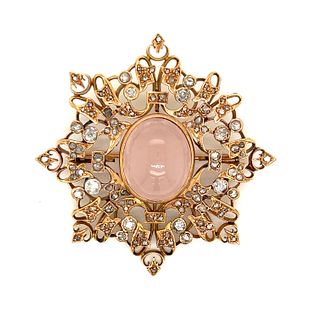 Victorian 18k Pink Quartz Diamond Brooch