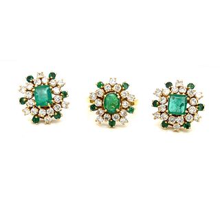 18k Emerald Diamond Earring Ring Set