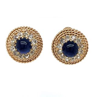 18k Retro Sapphire Diamond Earrings